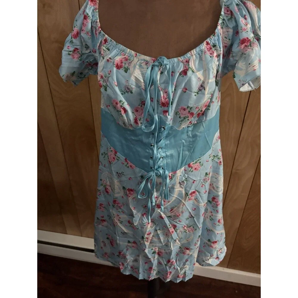 Shein‎ Curve Women’s Blue Floral Corset Dress Size 0x Short Sleeve